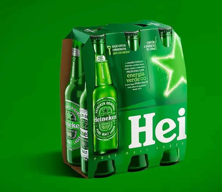 Fardo de garrafas Heineken edição especial energia verde